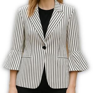 Cabi Striped Blazer Flounce Sleeve Career Jacket Size 12